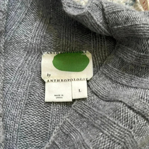 Anthropologie wool grey neon yellow, long sleeve mock turtleneck sweater dress L - Picture 4 of 6